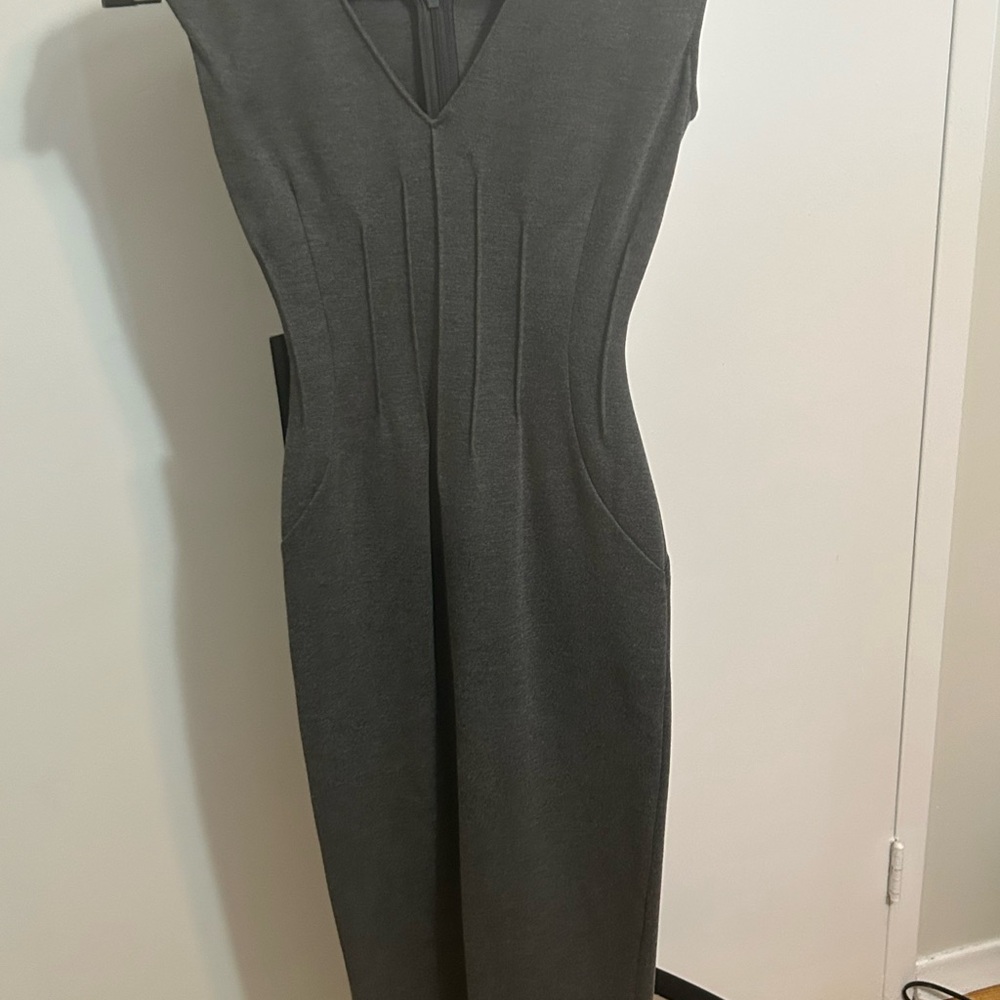 Marciano Gray Sheath Dress V-Neck Sleeveless Midi